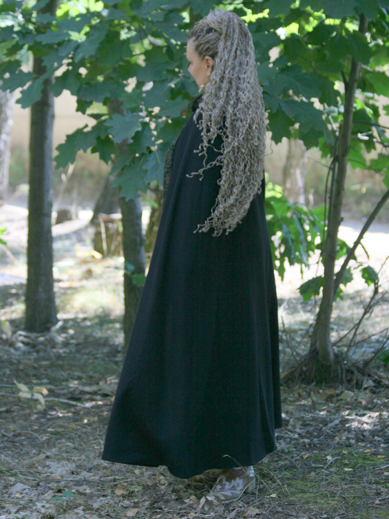 Black elven cloak with fantasy trim