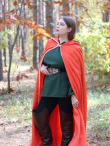 Red fantasy cloak with golden trim