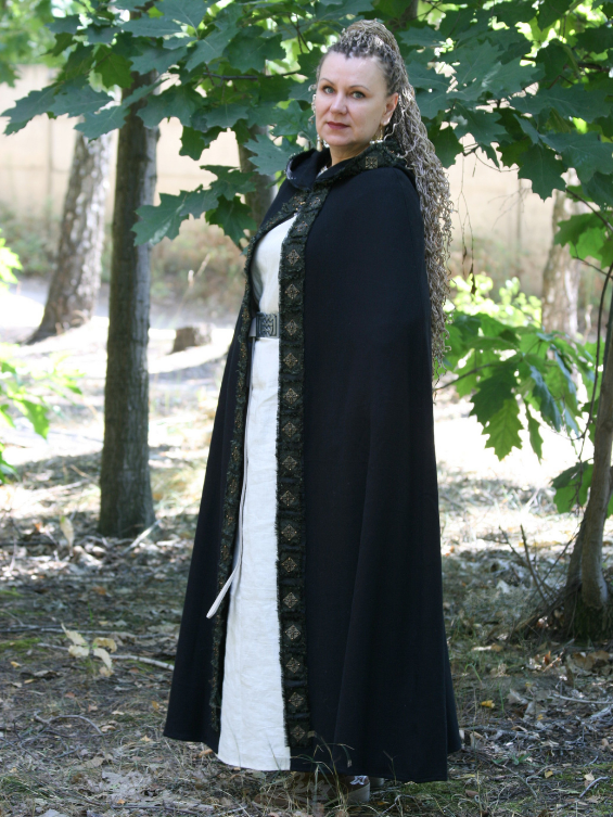 Black elven cloak with fantasy trim