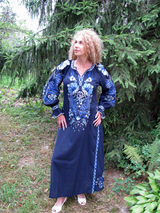 Blue embroidered linen dress