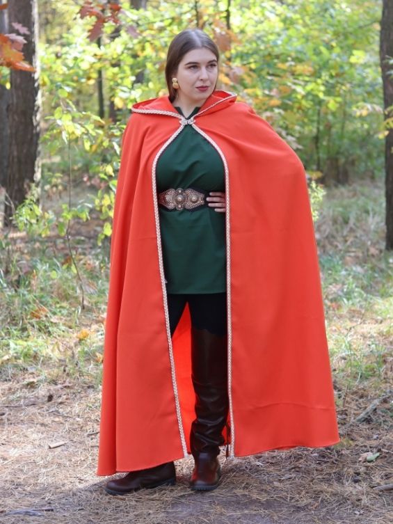 Red fantasy cloak with golden trim