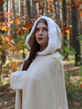 Wedding hooded cape with white fur