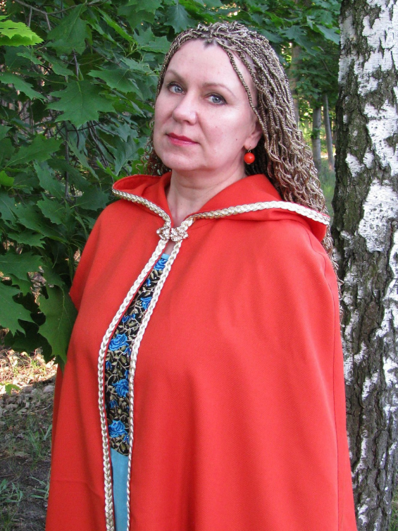 Red fantasy cloak with golden trim