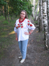 Embroidered blouse with puff sleeves