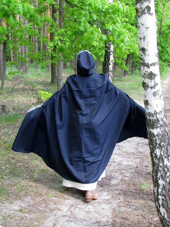 Blue hooded cloak