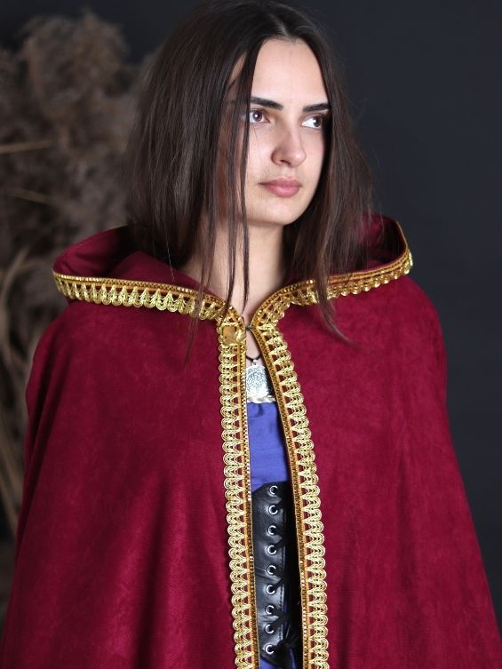 Burgundy cloak with golden trim