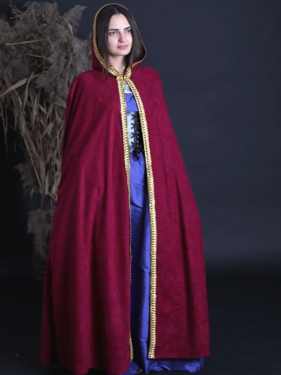 Burgundy cloak with golden trim