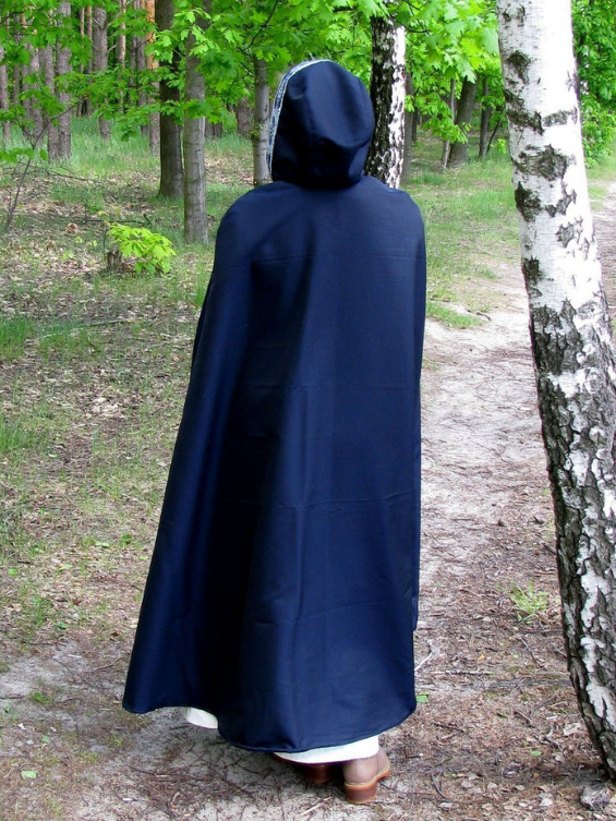 Blue hooded cloak