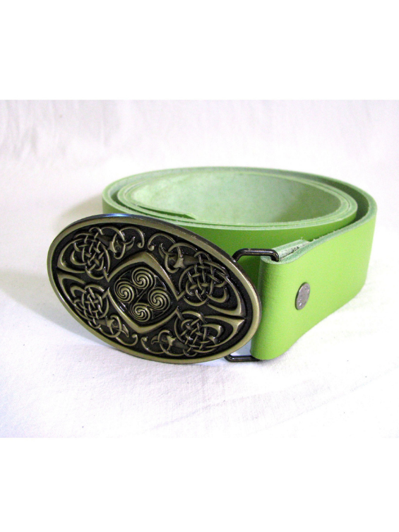 Green Leather Belt with Viking Buckle