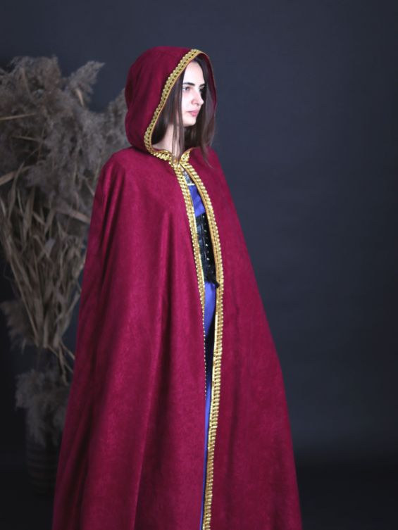 Burgundy cloak with golden trim