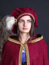 Burgundy beret with ivory feathers