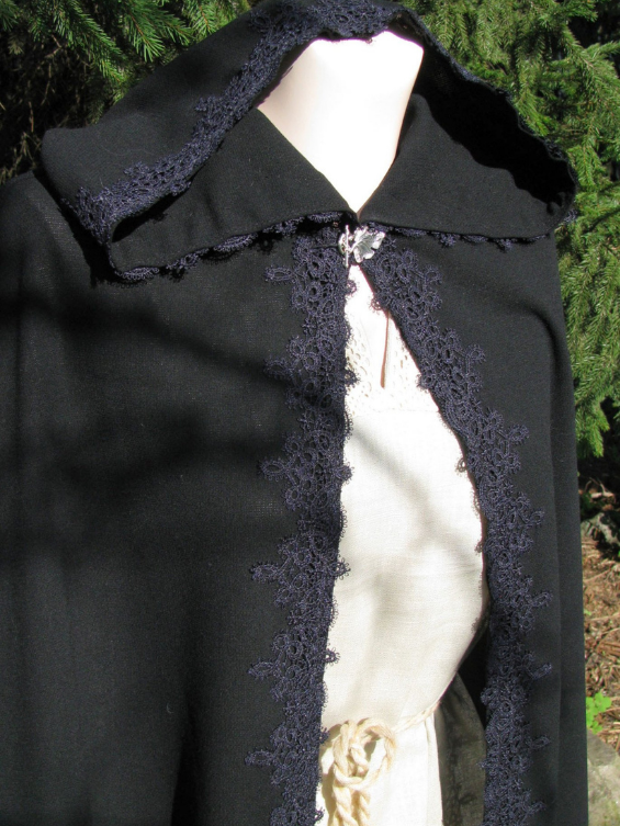 Black medieval cloak with lace