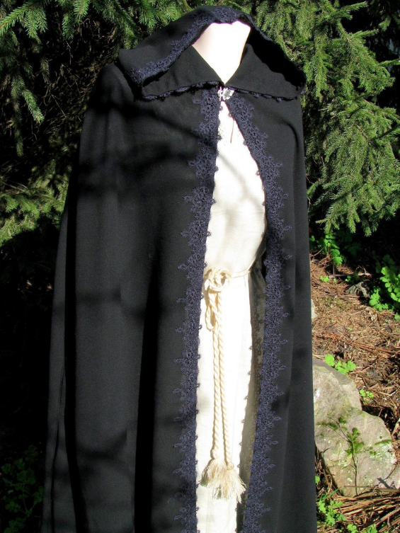 Black medieval cloak with lace