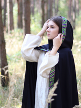 Blue Medieval hooded cape with green trim