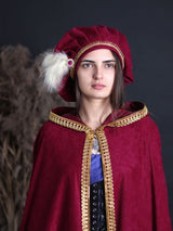 Burgundy beret with ivory feathers