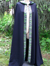 Blue Medieval hooded cape with green trim