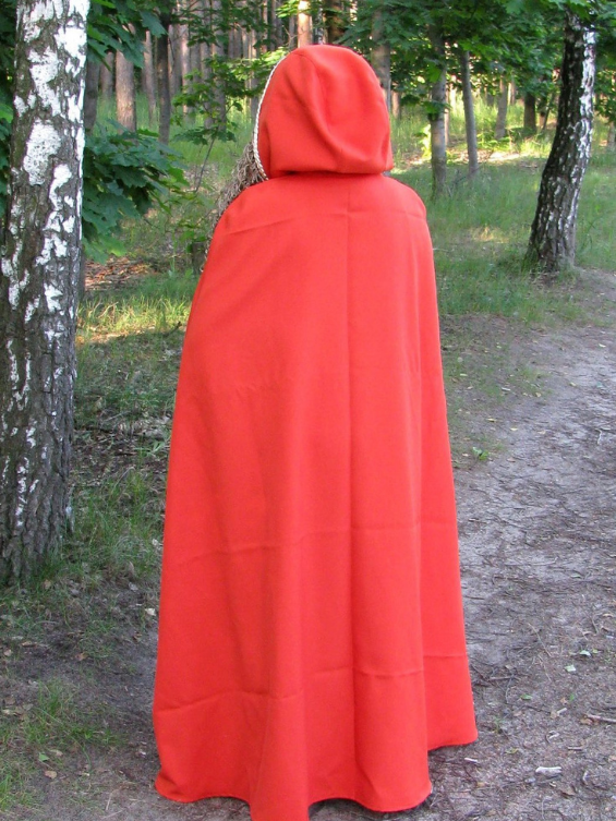 Red fantasy cloak with golden trim