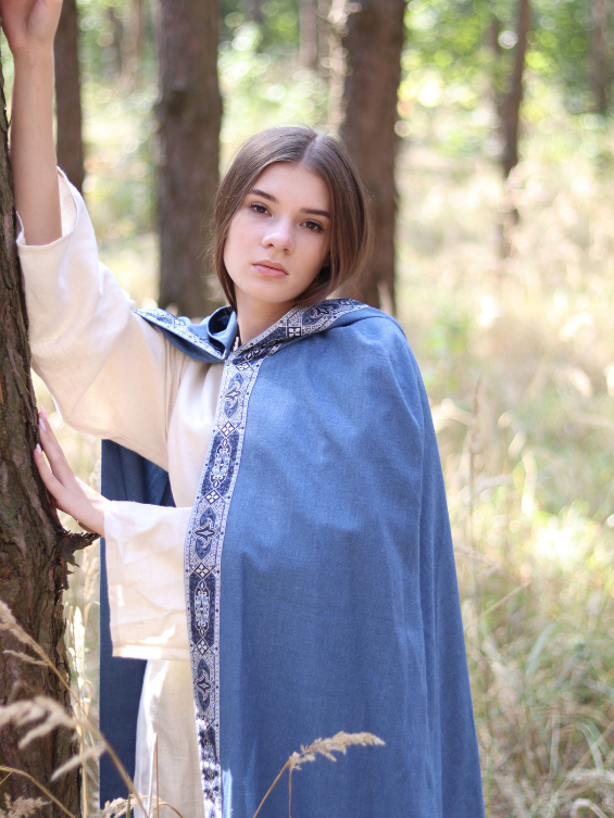 Sky blue hooded cloak