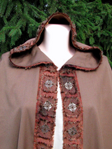 Brown hooded cloak with braid