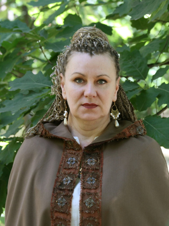 Brown hooded cloak with braid