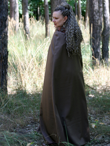 Brown hooded cloak with braid