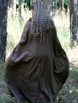 Brown hooded cloak with braid