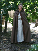 Brown hooded cloak with braid