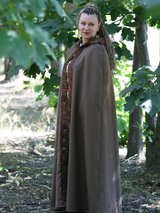 Brown hooded cloak with braid