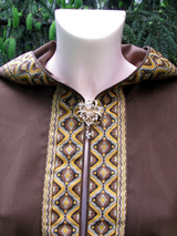 Brown hooded cloak with golden trim