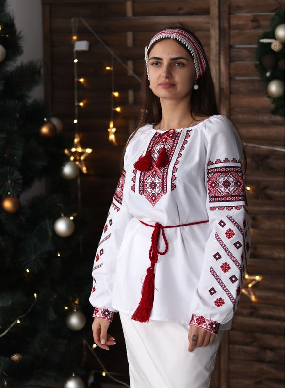 Red embroidered blouse