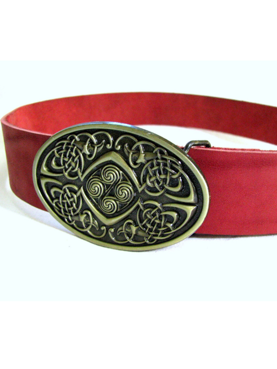 Red Leather Belt with Viking Buckle