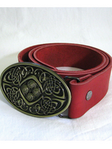 Red Leather Belt with Viking Buckle