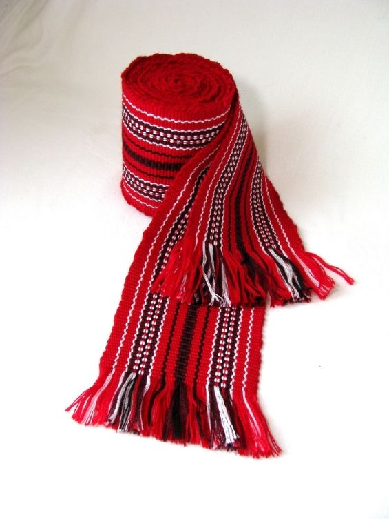 Red and white woven sash 4"