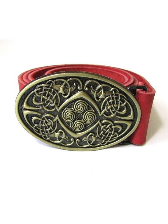 Red Leather Belt with Viking Buckle