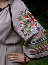 Beige embroidered linen dress